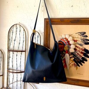 NEW! Thacker Black Crossbody Bag with Leather Material and Gold Accent